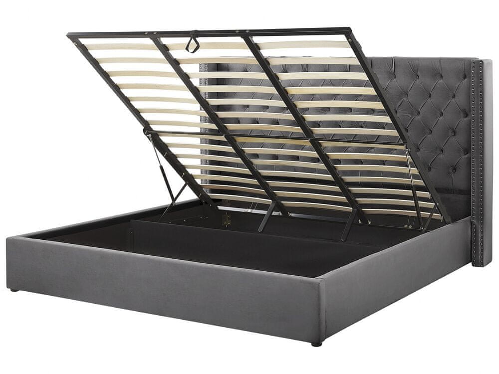 Beliani Zamatová posteľ s úložným priestorom 180 x 200 cm sivá LUBBON
