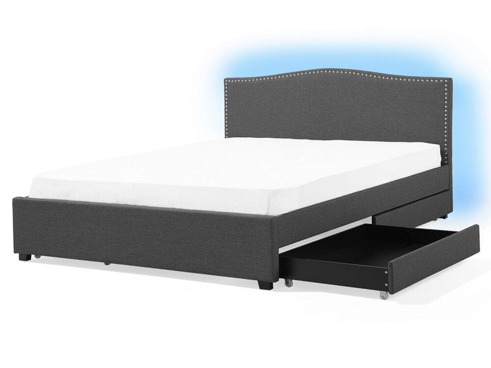 Beliani Čalúnená posteľ s úložným priestorom a farebným LED osvetlením 160 x 200 cm sivá MONTPELLIER