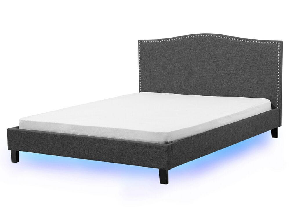 Beliani Čalúnená posteľ s farebným LED osvetlením 160 x 200 cm sivá MONTPELLIER