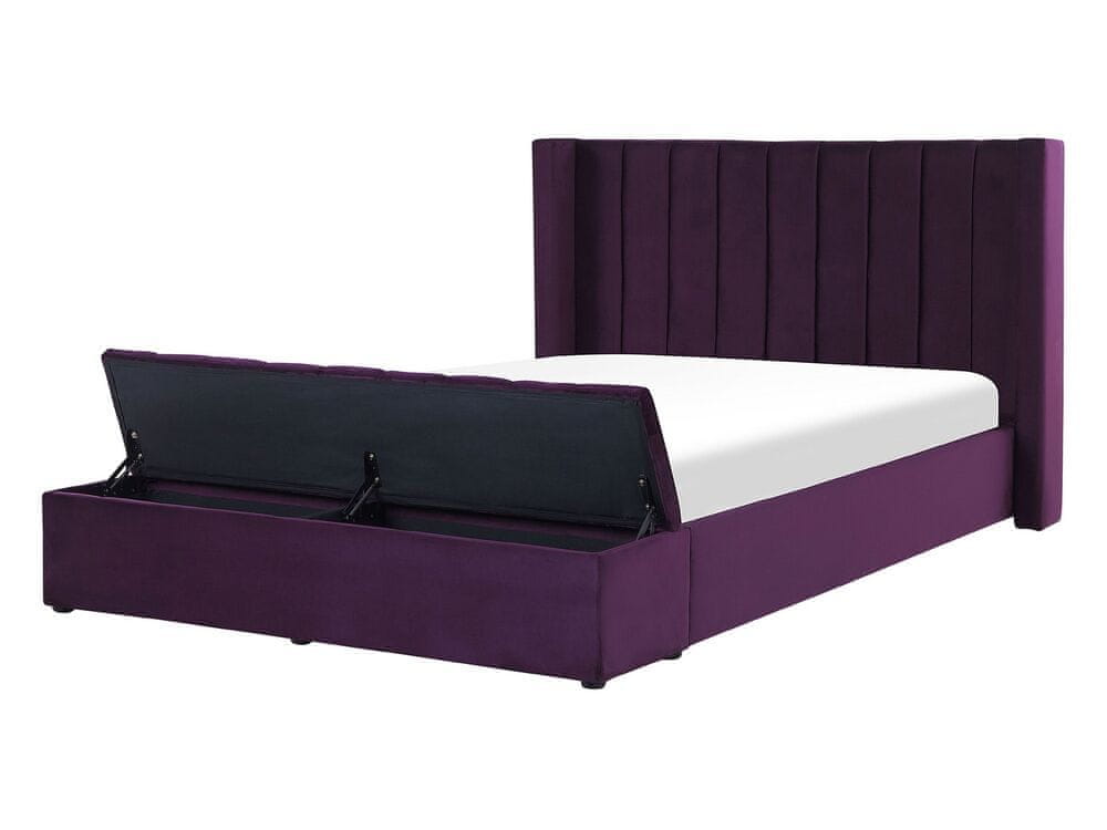 Beliani Zamatová posteľ s úložným priestorom 140 x 200 cm fialová NOYERS