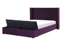 Beliani Zamatová posteľ s úložným priestorom 140 x 200 cm fialová NOYERS