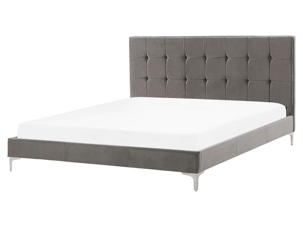 Beliani Zamatová posteľ 160 x 200 cm sivá AMBERT