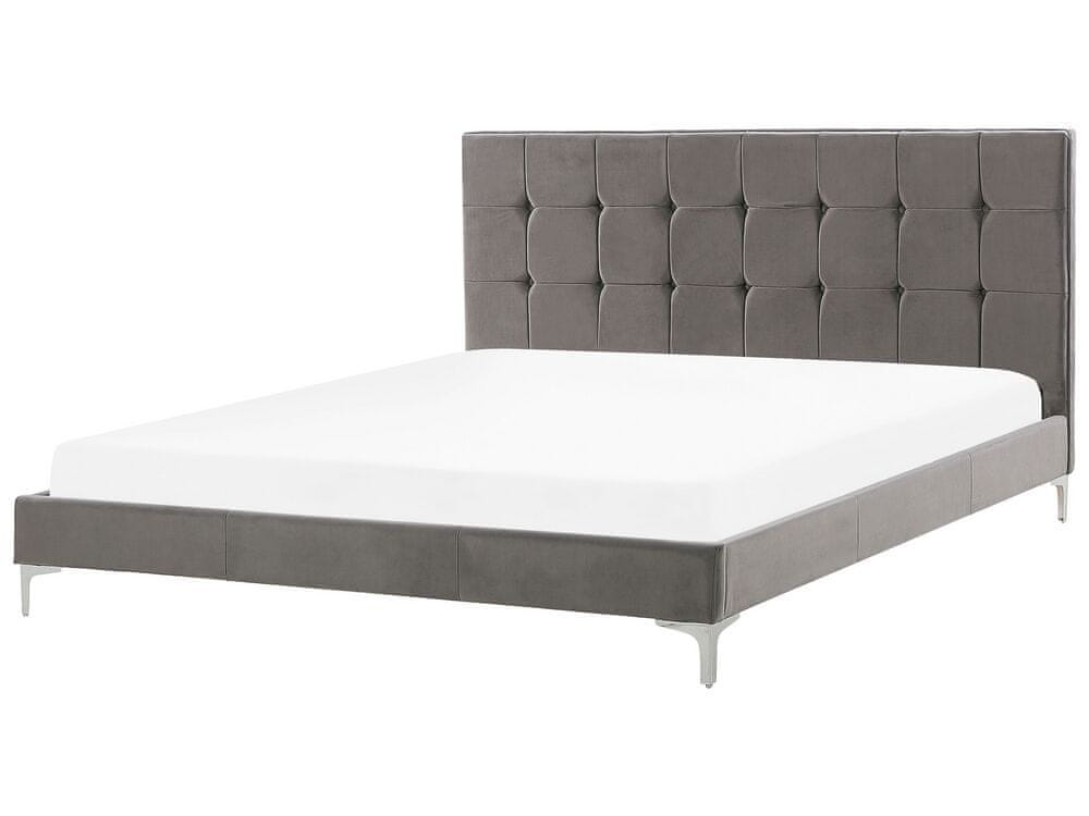 Beliani Zamatová posteľ 180 x 200 cm sivá AMBERT
