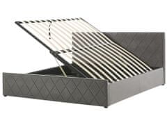 Beliani Zamatová posteľ s úložným priestorom 180 x 200 cm sivá ROCHEFORT