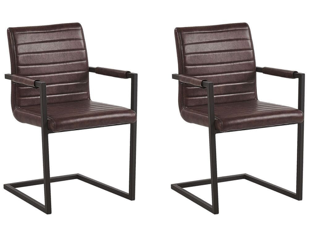 Beliani Sada 2 jedálenských stoličiek z umelej kože hnedá BUFORD