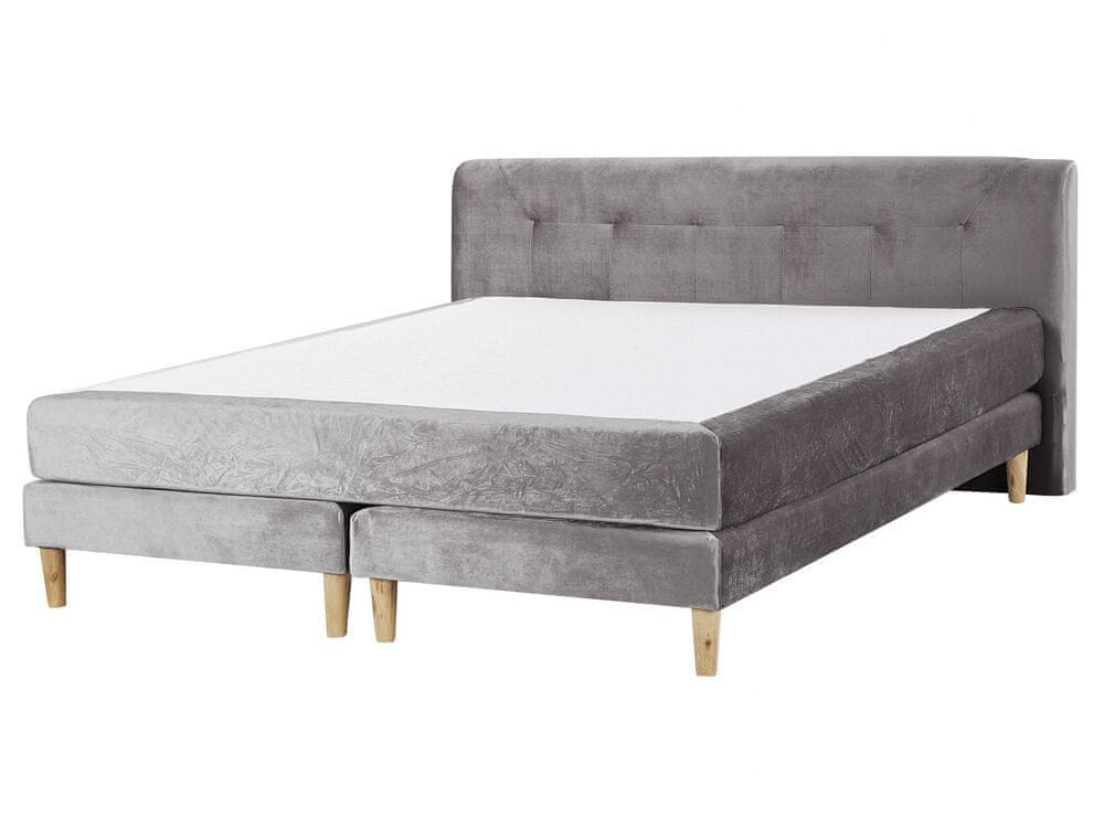 Beliani Zamatová kontinentálna posteľ 160 x 200 cm sivá MARQUISE