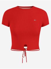 Tommy Jeans Červené dámske rebrované cropped tričko so zaväzovaním v páse Tommy Jeans L
