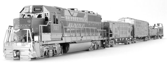Metal Earth 3D puzzle Nákladná lokomotíva so 4 vagónmi (deluxe set)