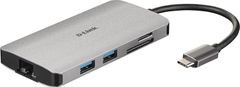 D-LINK USB-C Hub 8v1, HDMI, Ethernet, PD, čítačka kariet