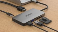 D-LINK USB-C Hub 6v1, HDMI, PD, čítačka kariet