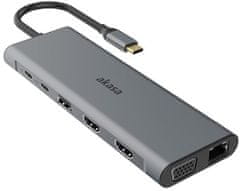 Akasa dokovací stanice USB-C 14v1, USB-C (power+data), šedá