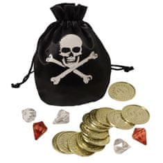 Pirátsky mešec s mincami a drahokamami - 17 ks