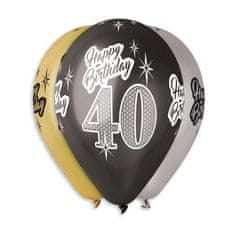 Balóniky metalické 40 rokov - Happy Birthday - narodeniny - mix farieb - 30 cm (5 ks)