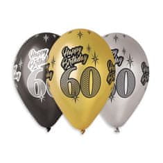 Balóniky metalické 60 rokov - Happy Birthday - narodeniny - mix farieb - 30 cm (5 ks)