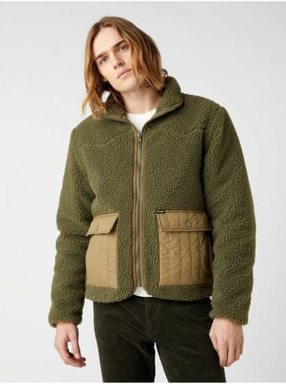 Wrangler Zelená pánska bunda z umelého kožúšku Wrangler