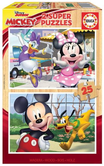 EDUCA Drevené puzzle Mickey a priatelia 2x25 dielikov