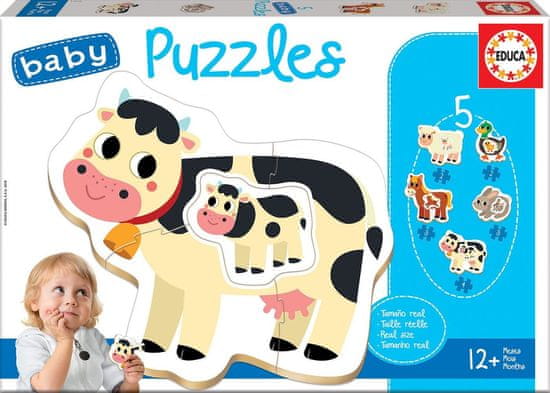 EDUCA Baby puzzle Zvieratká na farme s mláďatami 5v1 (2-4 dieliky)