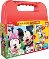 EDUCA Puzzle v kufríku Mickey Mouse a kamaráti 4v1 (12,16,20,25 dielikov)