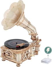 Robotime Rokr 3D drevené puzzle Klasický gramofón 424 dielikov