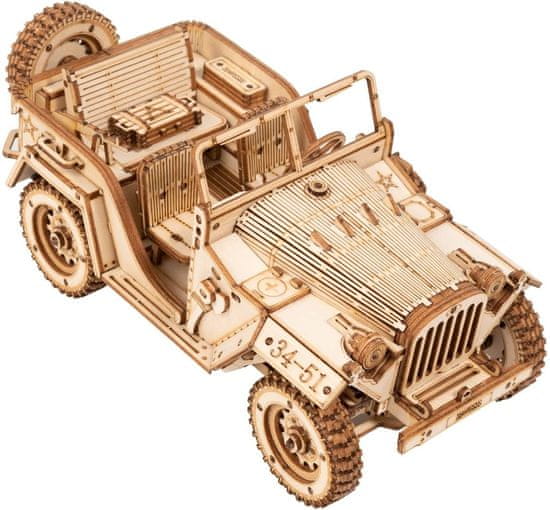 Robotime Rokr 3D drevené puzzle Vojenský džíp 369 dielikov