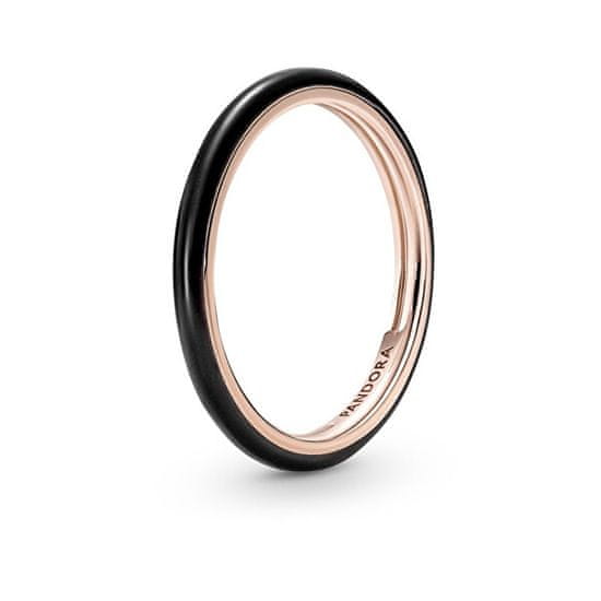 Pandora Minimalistický bronzový prsteň s čiernym smaltom Rose 189655C01