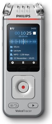 moderný diktafón pre nahrávanie hlasu philips voicetracer DVT4110 slúchadlový výstup batériové napájanie výdrž až 36 h vnútorná pamäť 8 gb lcd displej plug and play zapojenie k pc usb kábel v balení