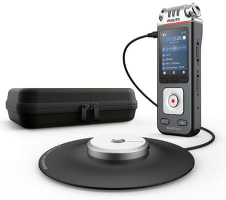 moderný diktafón pre nahrávanie hlasu philips voicetracer DVT8110 slúchadlový výstup batériové napájanie výdrž až 36 h vnútorná pamäť 8 gb lcd displej plug and play zapojenie k pc usb kábel v balení