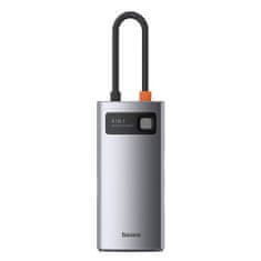 BASEUS Metal Gleam HUB adaptér USB-C - USB-C PD 100W / HDMI 4K / 1x USB 3.2 / 1x USB 2.0, sivý