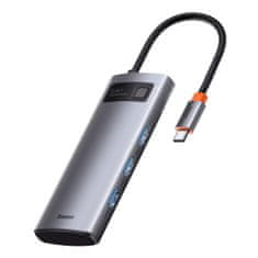BASEUS Metal Gleam HUB adaptér USB-C - USB-C PD 100W / HDMI 4K / 3x USB 3.2, sivý