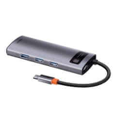 BASEUS Metal Gleam HUB adaptér USB-C - USB-C PD 100W / HDMI 4K / 3x USB 3.2, sivý