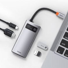 BASEUS Metal Gleam HUB adaptér USB-C - USB-C PD 100W / HDMI 4K / 1x USB 3.2 / 1x USB 2.0, sivý