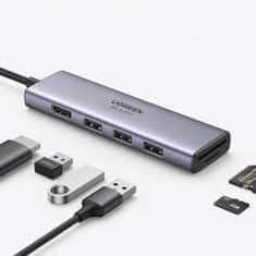 Ugreen CM511 HUB adaptér USB-C - 3x USB 3.2 / HDMI 4K / SD TF, šedý
