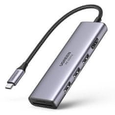 Ugreen CM511 HUB adaptér USB-C - 3x USB 3.2 / HDMI 4K / SD TF, šedý