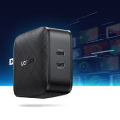 Ugreen CD216 sieťová nabíjačka 2x USB-C PD QC 66W, čierna
