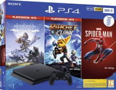 SONY PlayStation 4 Slim, 500GB, čierna + Spider-Man, Horizon Zero Dawn, Ratchet & Clank