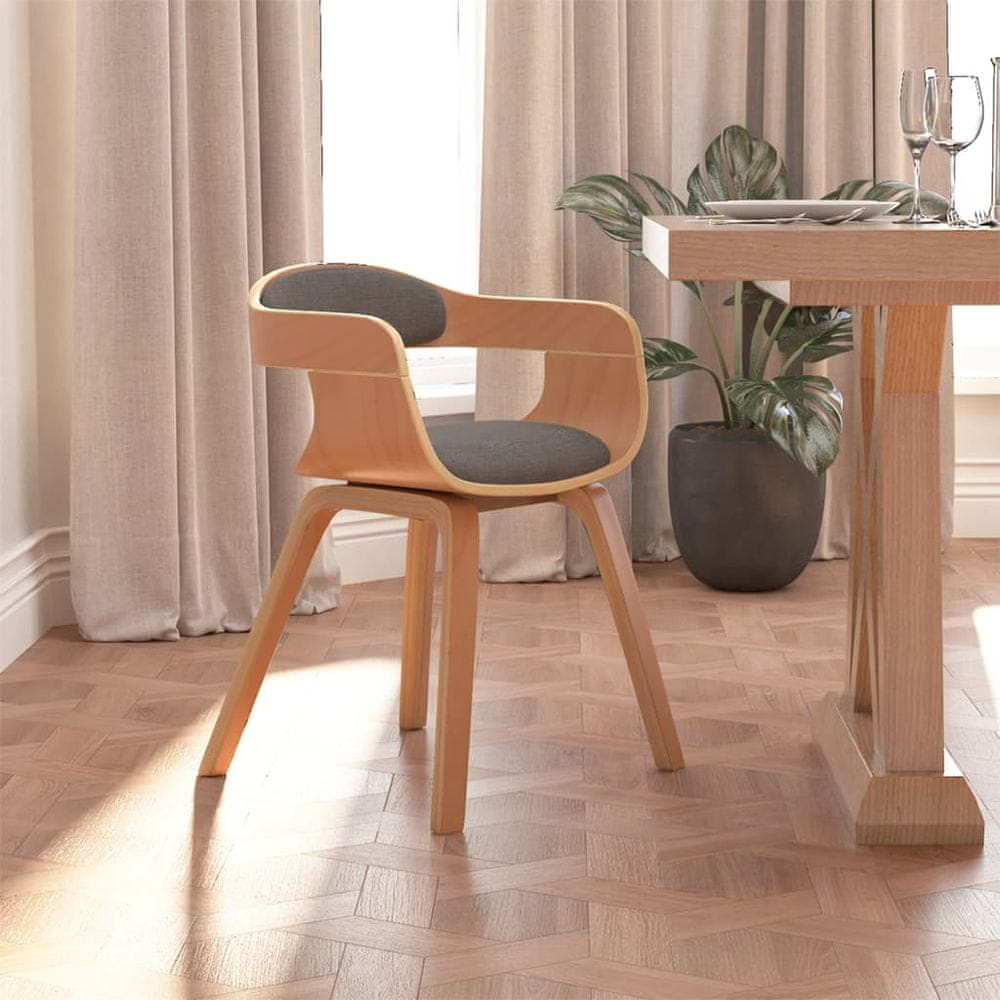 Vidaxl Stolová stolička, svetlosivá, zakrivené drevo a látka