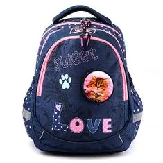 Target Študentský plecniak , Tmavo modrý, mačička/psík na suchý zips, nápis Love