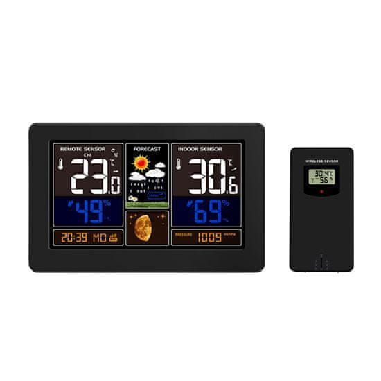 Solight Meteostanica, extra veľký farebný LCD, teplota, vlhkosť, tlak, USB nabíjanie, čierna