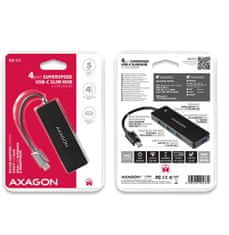 AXAGON HUE-G1C, 4x USB 3.2 Gen 1 SLIM hub, kábel Type-C 14cm napevno