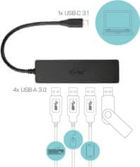 I-TEC USB 3.1 Typ-C Slim 4-portový HUB, čierny