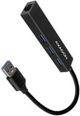AXAGON HMA-GL3A, USB 3.2 Gen 1 hub, porty 3x USB-A + Gigabit Ethernet, kovový, kábel USB-A 20cm
