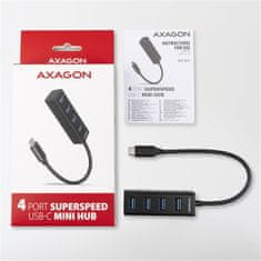AXAGON MINI hub USB-C 3.2 Gen1 - 4xUSB-A, 5Gbit/s, OTG, 20cm, čierna