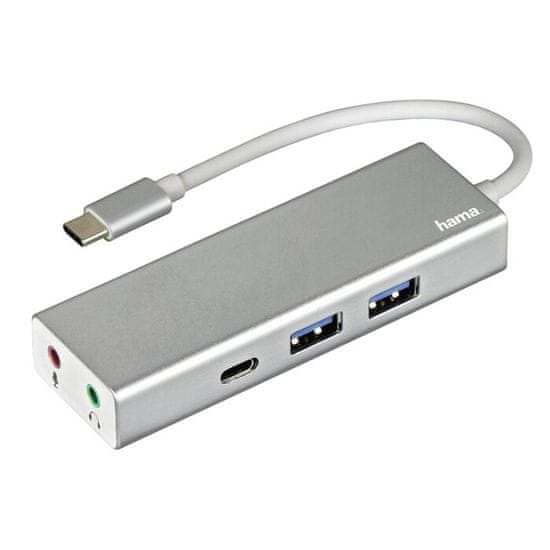 HAMA HUB USB-C 3.1 Gen 1 - 2xUSB-A, USB-C, 3.5mm audio, strieborná