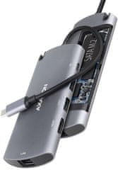 AXAGON HMC-6M2, USB 3.2 Gen 1 hub, 2x USB-A, HDMI, RJ-45 GLAN, SATA M.2, PD 100W, kábel USB-C 18cm