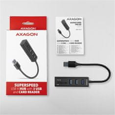 AXAGON HMA-CR3A, USB 3.2 Gen 1 hub, porty 3x USB-A + čítačka kariet SD/microSD, kovový, kábel USB-A 20