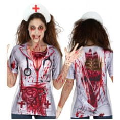 PartyDeco Dámske tričko krátky rukáv Zombie zdravotná sestra