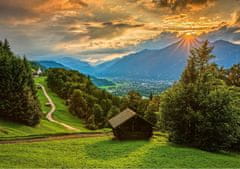 Schmidt Puzzle Západ slnka nad horskou dedinou Wamberg 1500 dielikov
