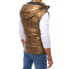 Dstreet Pánska lesklá prešívaná vesta s kapucňou POLO zlatá tx3922 XL