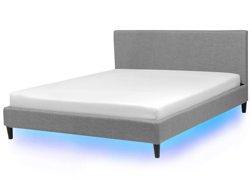 Beliani Čalúnená posteľ s bielym LED osvetlením 180 x 200 cm svetlosivá FITOU