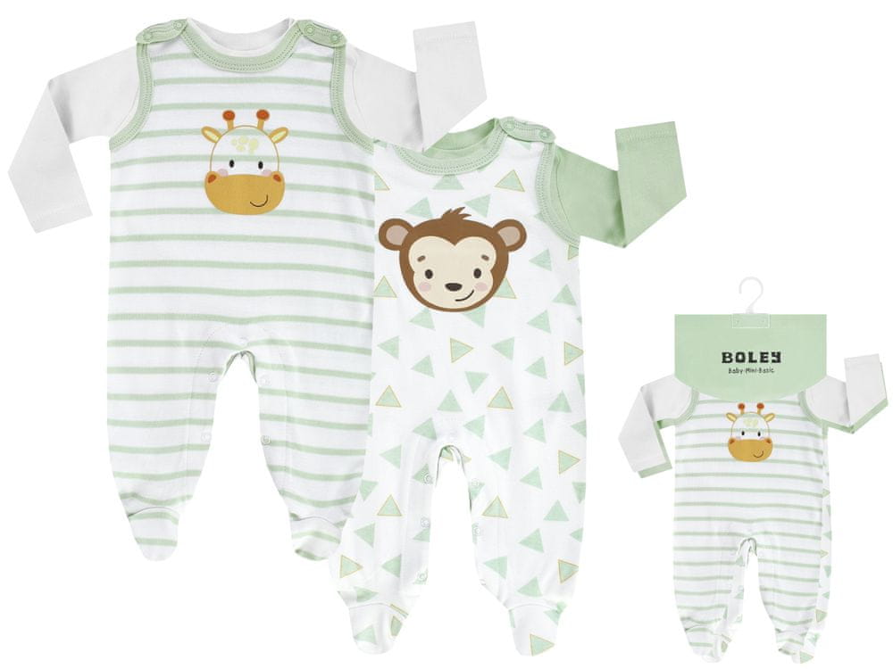 BOLEY detský dojčenský set 2 ks dupačiek s tričkom Multipack Safari 6341216, biela, 50